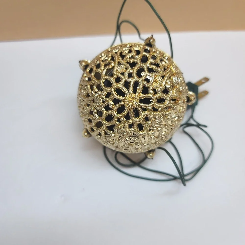Vtg Everglow Chirping Ball Ornament Gold Filigree Bird Sound-Works